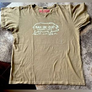 Ultra Soft “Barbecue Sandwiches” Men’s XL Slim Fit T-Shirt in Vintage Moss Green